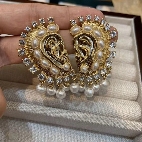 Rhinestones pearl earrings