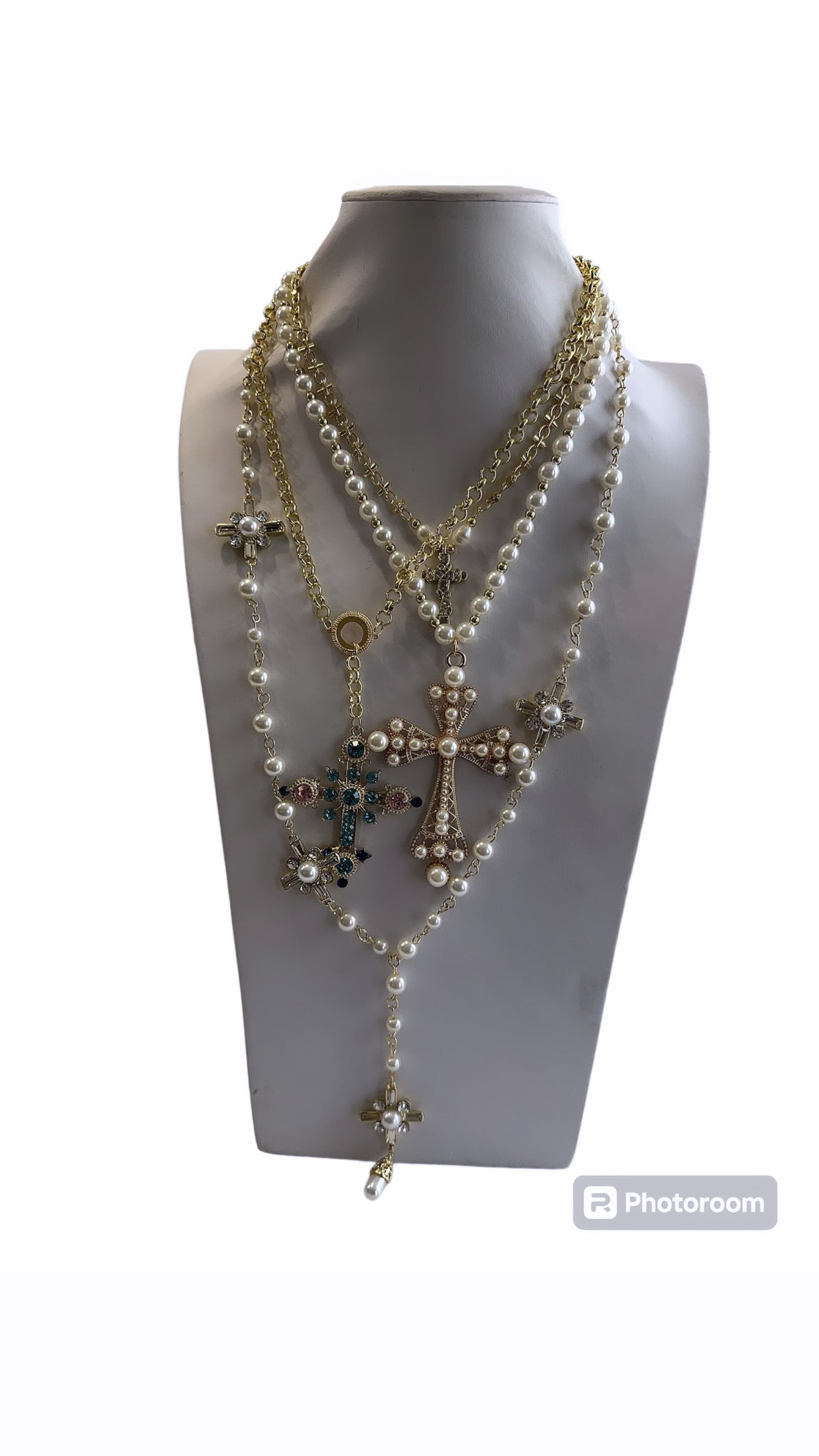 ★PEARLY MORE★ cross pearl necklace Pearl pearly cross necklace – Fancy Kouture