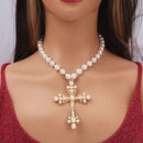 Pearl pearly cross necklace