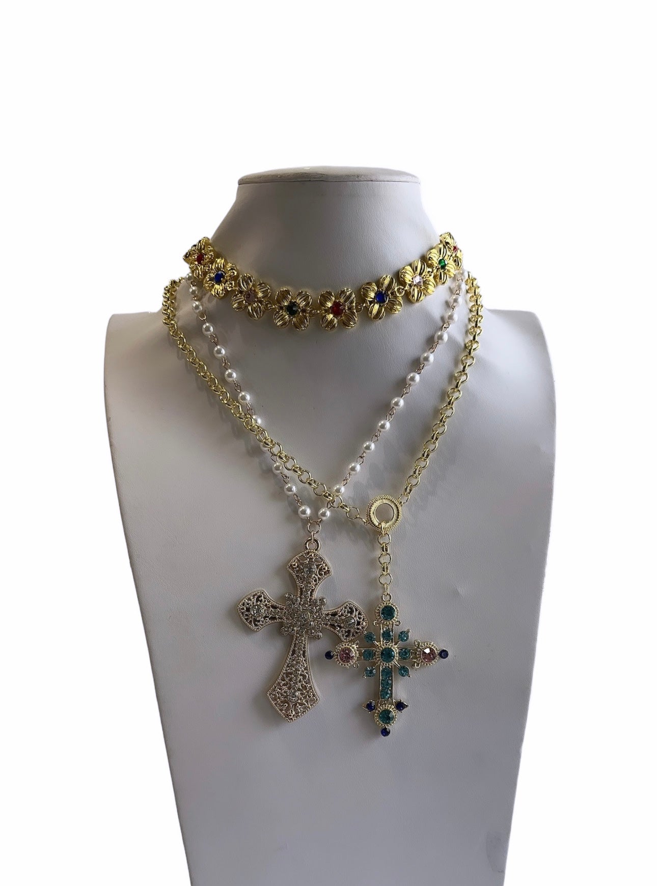 Big pearl cross necklace