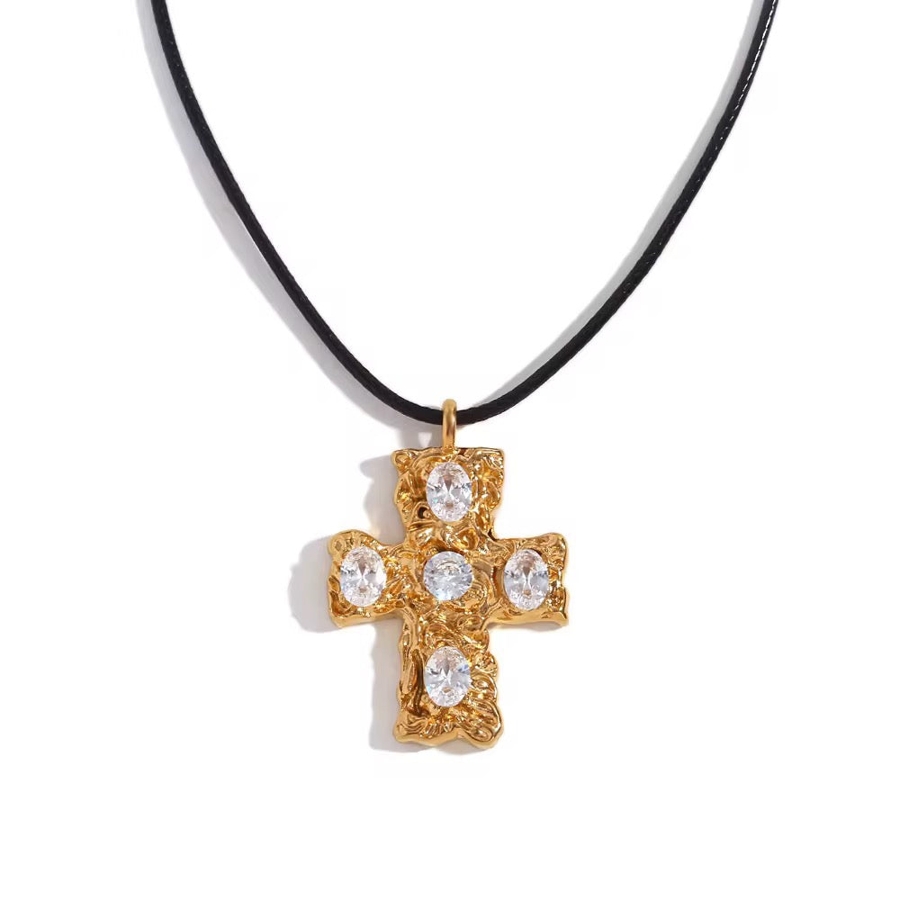 Gold rhinestone cross necklace