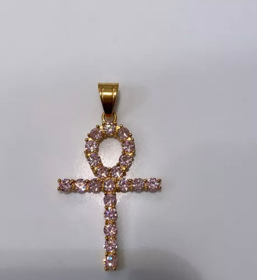 Rhinestones pink ankh cross