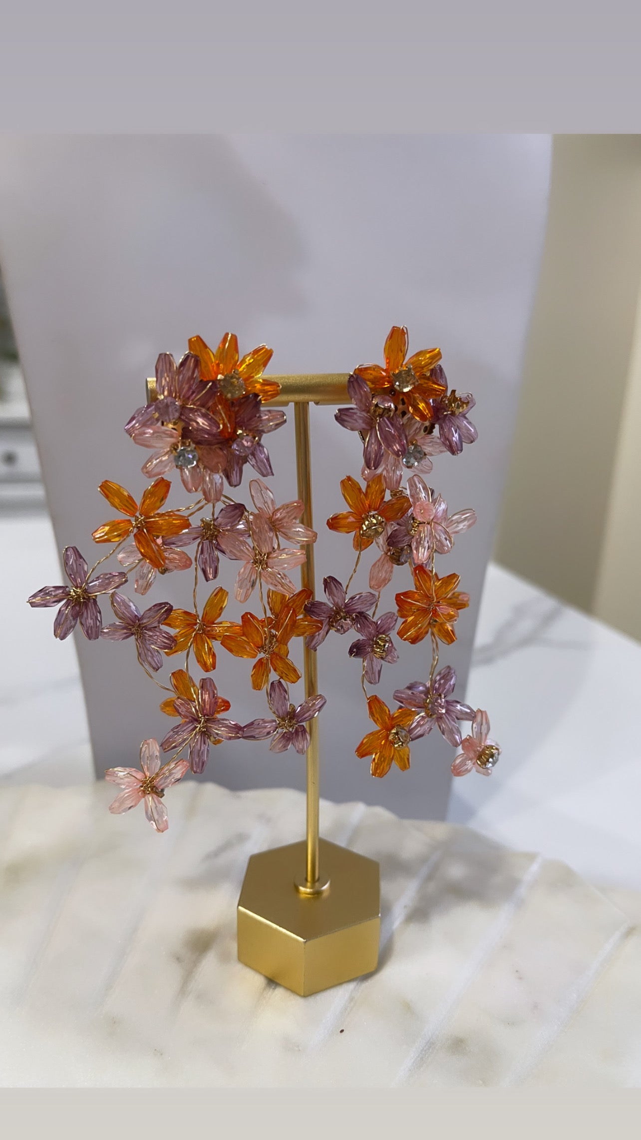 Orange tone floral earrings